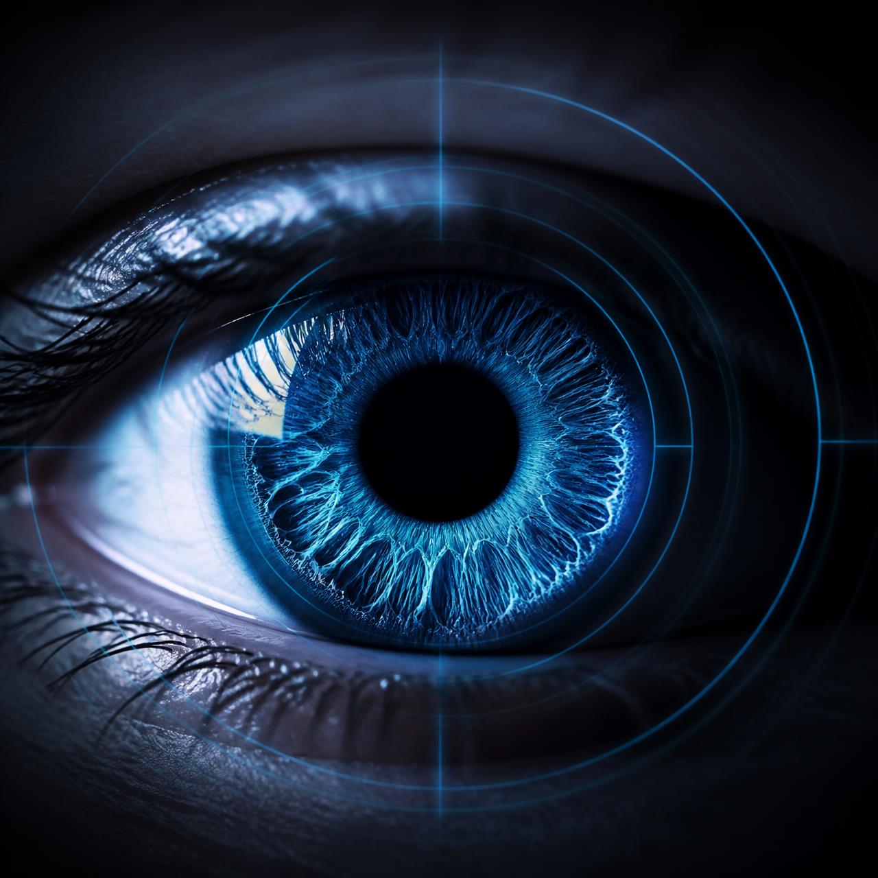 Macro view of an eye with diagnostic scan rings
